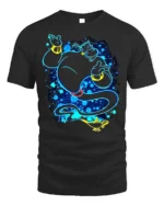 Magic Genie T-Shirt Blue Neon Cartoon Lamp Graphic - black t-shirt on white background