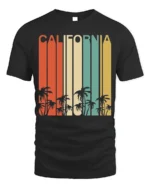 Retro California T-Shirt Vintage Sunset Palm Tree - black t-shirt on white background