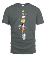 Cute Astronaut Holding Planets Balloon Galaxy T-Shirt - gray t-shirt on white background