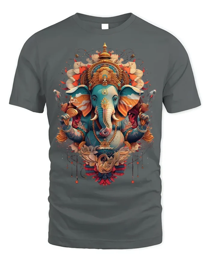 Colorful Lord Ganesha Hindu Art Spiritual T-Shirt Design - gray t-shirt on white background