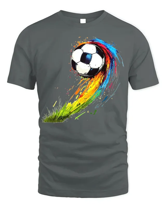 Color Splash Soccer Ball Graphic T-Shirt for Sports Fans - gray t-shirt on white background