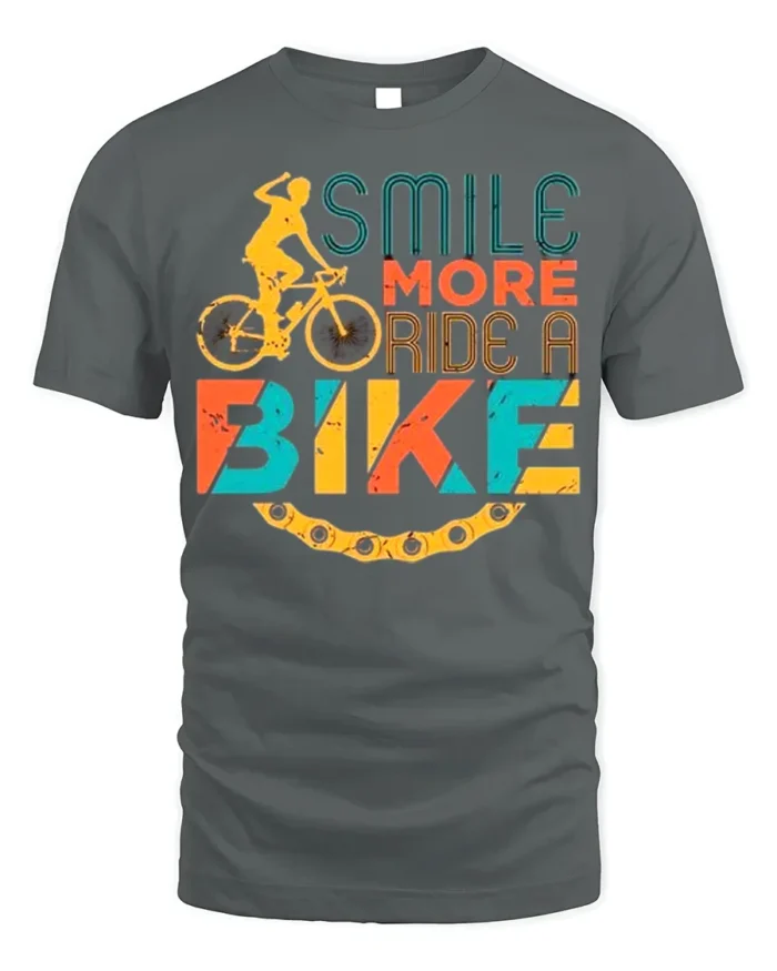 Smile More Ride A Bike Colorful Cyclist Graphic T-Shirt - gray t-shirt on white background