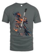 Flaming Guitarist T-Shirt Electric Fire Music Graphic - gray t-shirt on white background