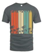 Retro California T-Shirt Vintage Sunset Palm Tree - gray t-shirt on white background