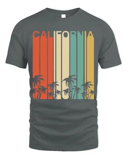 Retro California T-Shirt Vintage Sunset Palm Tree - gray t-shirt on white background