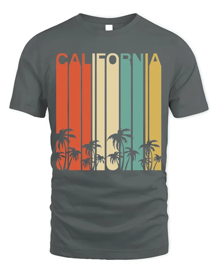 Retro California T-Shirt Vintage Sunset Palm Tree - gray t-shirt on white background