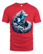 Mystic Wolf Moon Galaxy Spirit Animal Graphic T-Shirt - red t-shirt on white background
