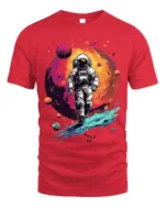 Retro Astronaut Spacewalk Galaxy Adventure T-Shirt - red t-shirt on white background