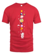 Cute Astronaut Holding Planets Balloon Galaxy T-Shirt - red t-shirt on white background