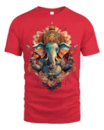 Colorful Lord Ganesha Hindu Art Spiritual T-Shirt Design - red t-shirt on white background