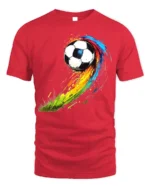 Color Splash Soccer Ball Graphic T-Shirt for Sports Fans - red t-shirt on white background