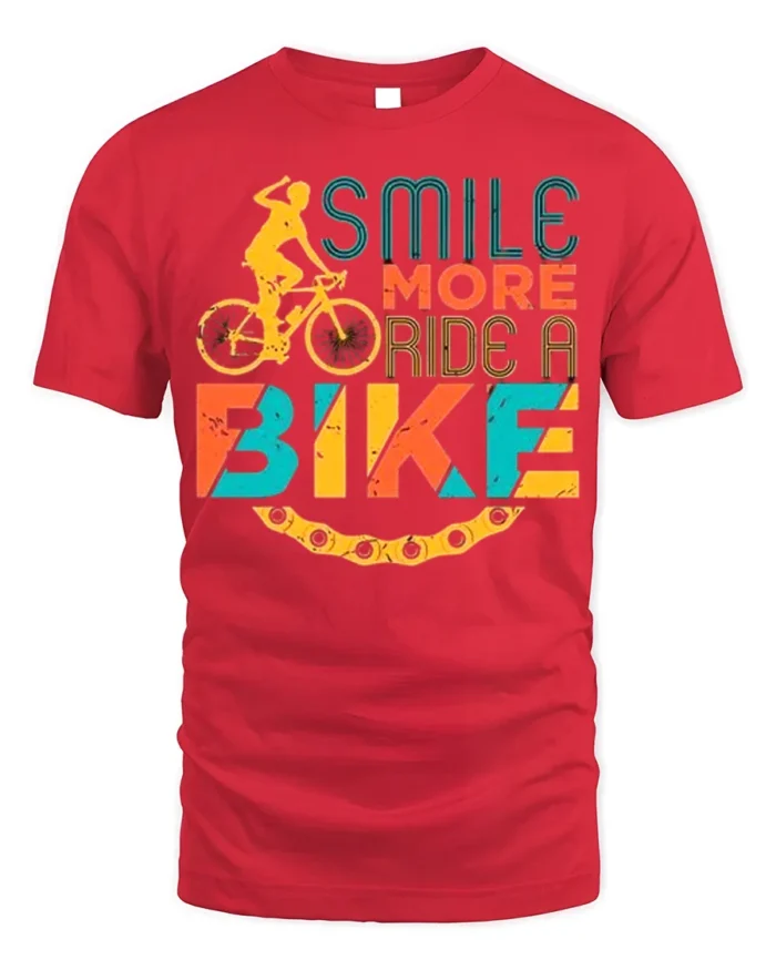 Smile More Ride A Bike Colorful Cyclist Graphic T-Shirt - red t-shirt on white background