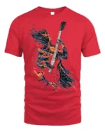 Flaming Guitarist T-Shirt Electric Fire Music Graphic - red t-shirt on white background