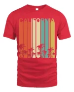 Retro California T-Shirt Vintage Sunset Palm Tree - red t-shirt on white background
