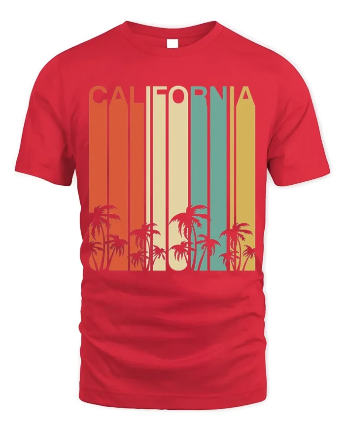 Retro California T-Shirt Vintage Sunset Palm Tree - red t-shirt on white background