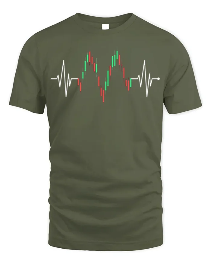 Heartbeat Trading T-Shirt Stock Market Candlestick - military green t-shirt on white background