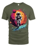 Retro Astronaut Spacewalk Galaxy Adventure T-Shirt - military green t-shirt on white background