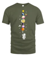 Cute Astronaut Holding Planets Balloon Galaxy T-Shirt - military green t-shirt on white background