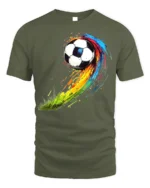 Color Splash Soccer Ball Graphic T-Shirt for Sports Fans - military green t-shirt on white background