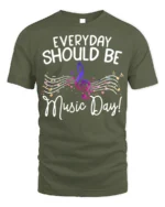 Everyday Should Be Music Day T-Shirt Colorful Music - military green t-shirt on white background