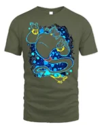 Magic Genie T-Shirt Blue Neon Cartoon Lamp Graphic - military green t-shirt on white background