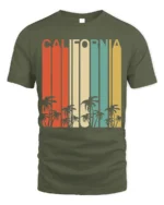 Retro California T-Shirt Vintage Sunset Palm Tree - military green t-shirt on white background