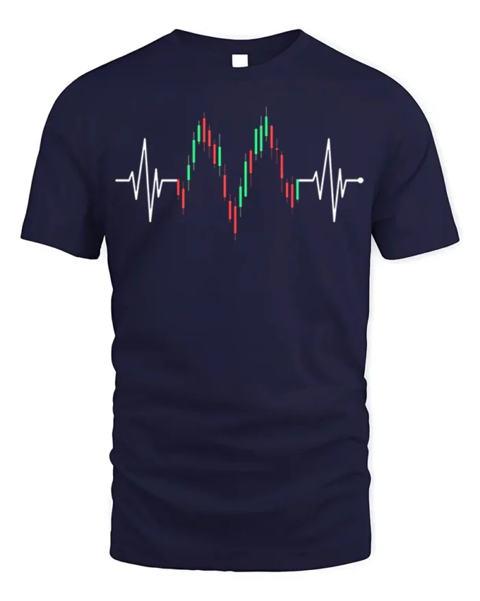 Heartbeat Trading T-Shirt Stock Market Candlestick - navy t-shirt on white background