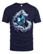 Mystic Wolf Moon Galaxy Spirit Animal Graphic T-Shirt - navy t-shirt on white background