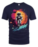 Retro Astronaut Spacewalk Galaxy Adventure T-Shirt - navy t-shirt on white background