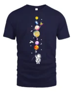 Cute Astronaut Holding Planets Balloon Galaxy T-Shirt - navy t-shirt on white background