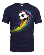 Color Splash Soccer Ball Graphic T-Shirt for Sports Fans - navy t-shirt on white background