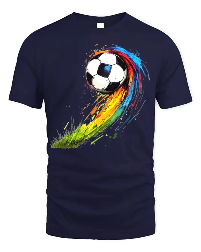 Color Splash Soccer Ball Graphic T-Shirt for Sports Fans - navy t-shirt on white background