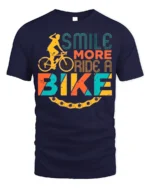 Smile More Ride A Bike Colorful Cyclist Graphic T-Shirt - navy t-shirt on white background