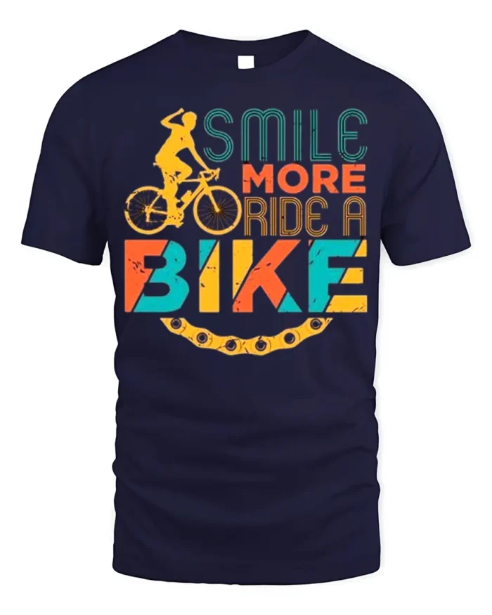 Smile More Ride A Bike Colorful Cyclist Graphic T-Shirt - navy t-shirt on white background
