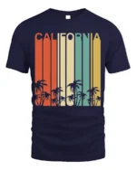 Retro California T-Shirt Vintage Sunset Palm Tree - navy t-shirt on white background
