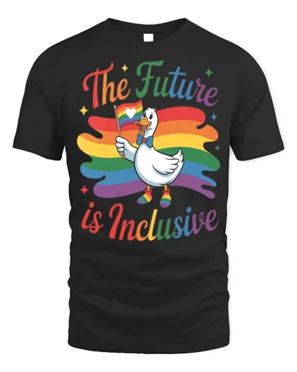 The Future Is Inclusive T-Shirt Pride Duck - black t-shirt on white background