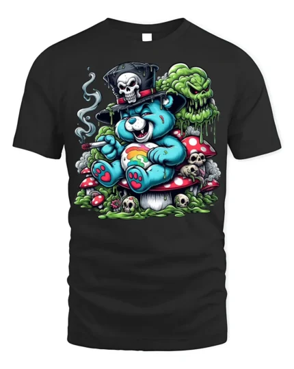 Trippy Bear Skull T-Shirt Psychedelic Dark Humor - black t-shirt on white background