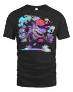 Street Shark Graffiti T-Shirt Urban Cartoon Style Tee - black t-shirt on white background