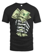Skeleton Hand Money T-Shirt Street Hustle Graphic Tee - black t-shirt on white background
