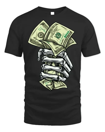 Skeleton Hand Money T-Shirt Street Hustle Graphic Tee - black t-shirt on white background