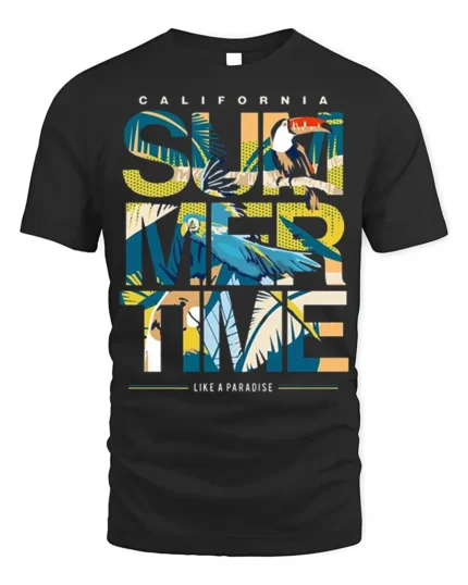 California Summertime T-Shirt Tropical Beach Paradise - black t-shirt on white background