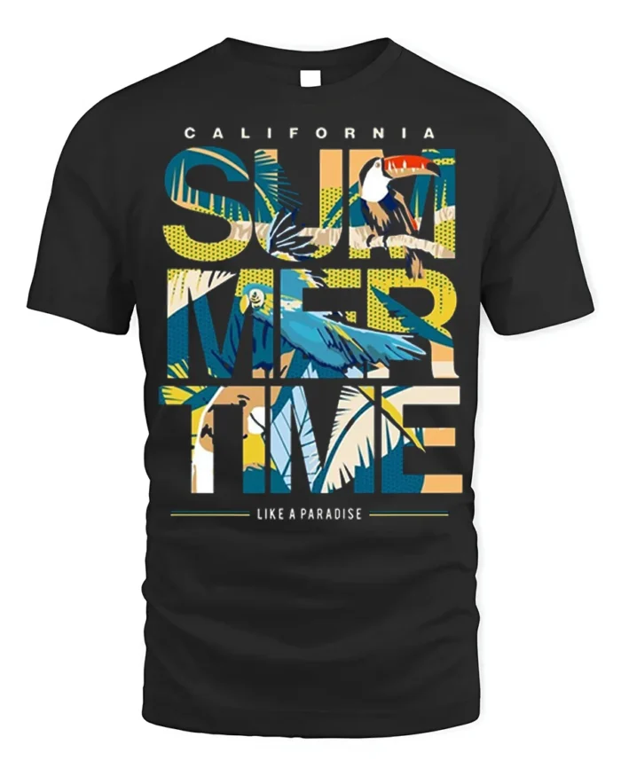 California Summertime T-Shirt Tropical Beach Paradise - black t-shirt on white background