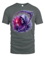 Grim Reaper Flame Skull T-Shirt Gothic Horror Tee Art - gray t-shirt on white background