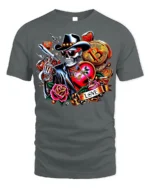Crypto Cowboy Skeleton T-Shirt Tattoo Style Bitcoin - gray t-shirt on white background