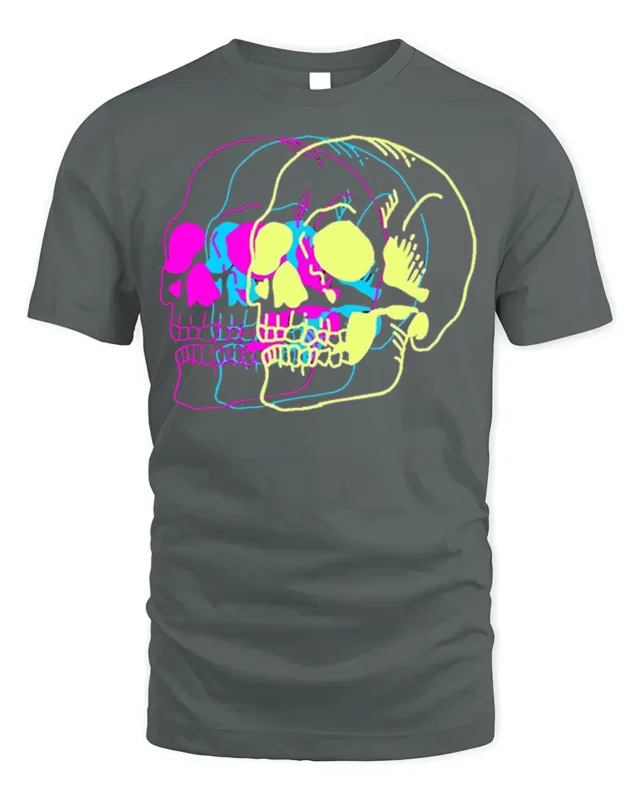Psychedelic Skull Vibes Graphic T-Shirt for Men - gray t-shirt on white background