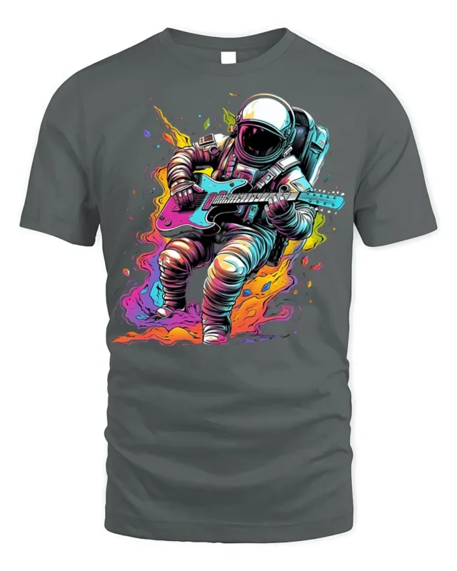 Astronaut Guitar Blast T-Shirt Space Rock Style - gray t-shirt on white background