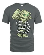 Skeleton Hand Money T-Shirt Street Hustle Graphic Tee - gray t-shirt on white background