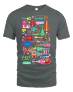 Colorful Music Instruments T-Shirt Fun Retro Music - gray t-shirt on white background