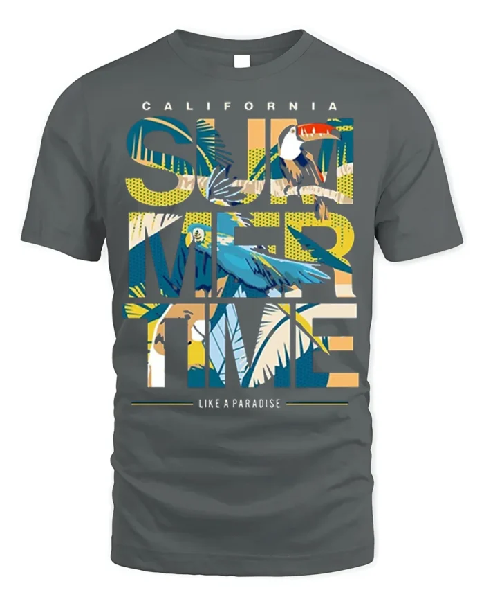 California Summertime T-Shirt Tropical Beach Paradise - gray t-shirt on white background