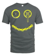 Smiley Bike Face T-Shirt Funny Cycling Chain Graphic - gray t-shirt on white background